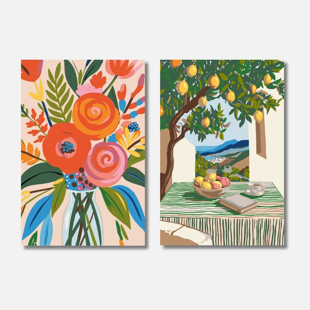Matisse Blumenstrauß & Lemon Tree Break 2-er Bundle - Malen nach Zahlen mit Keilrahmen