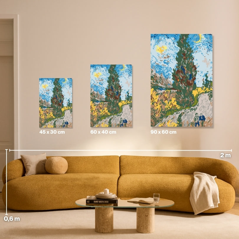 Zypressenweg inspiriert von Van Gogh - Malen nach Zahlen
