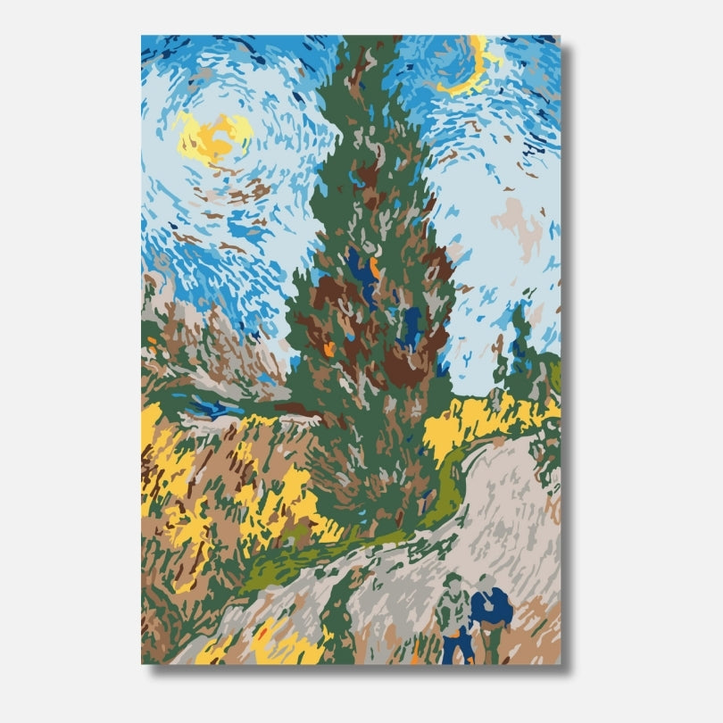 Zypressenweg inspiriert von Van Gogh - Malen nach Zahlen
