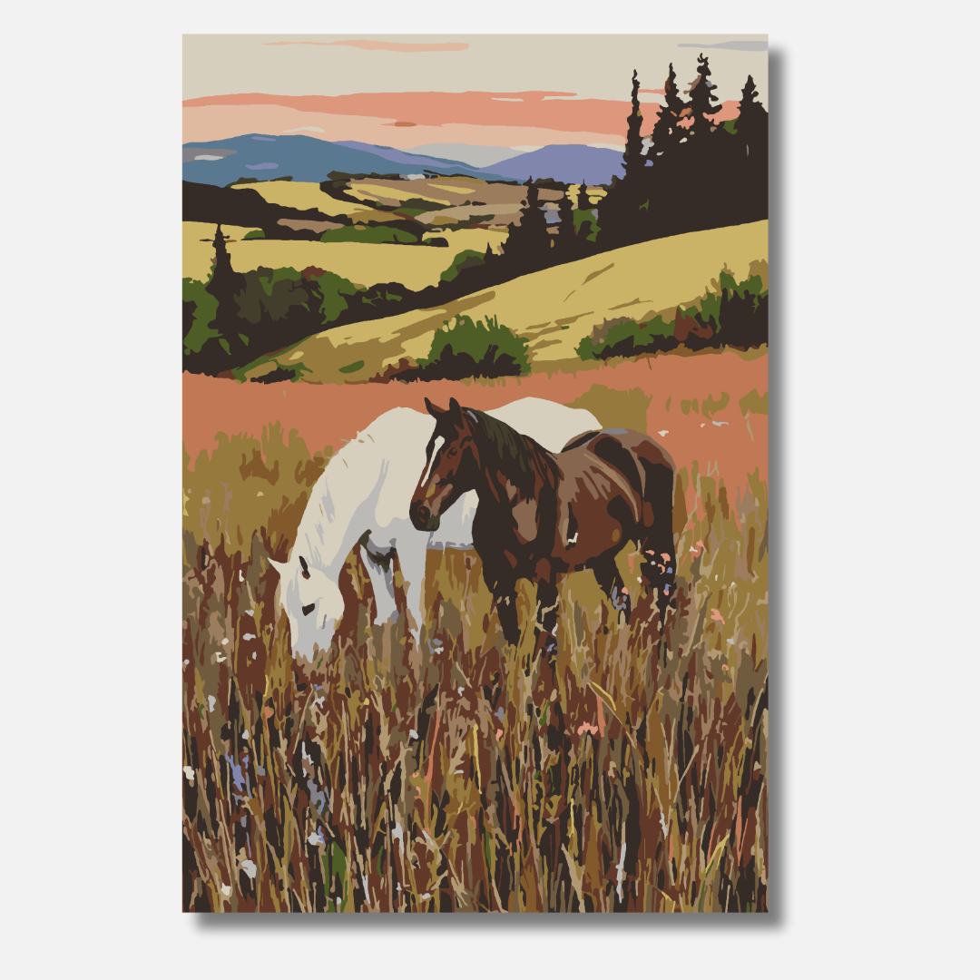 Pferde im Grünen - Malen nach Zahlen