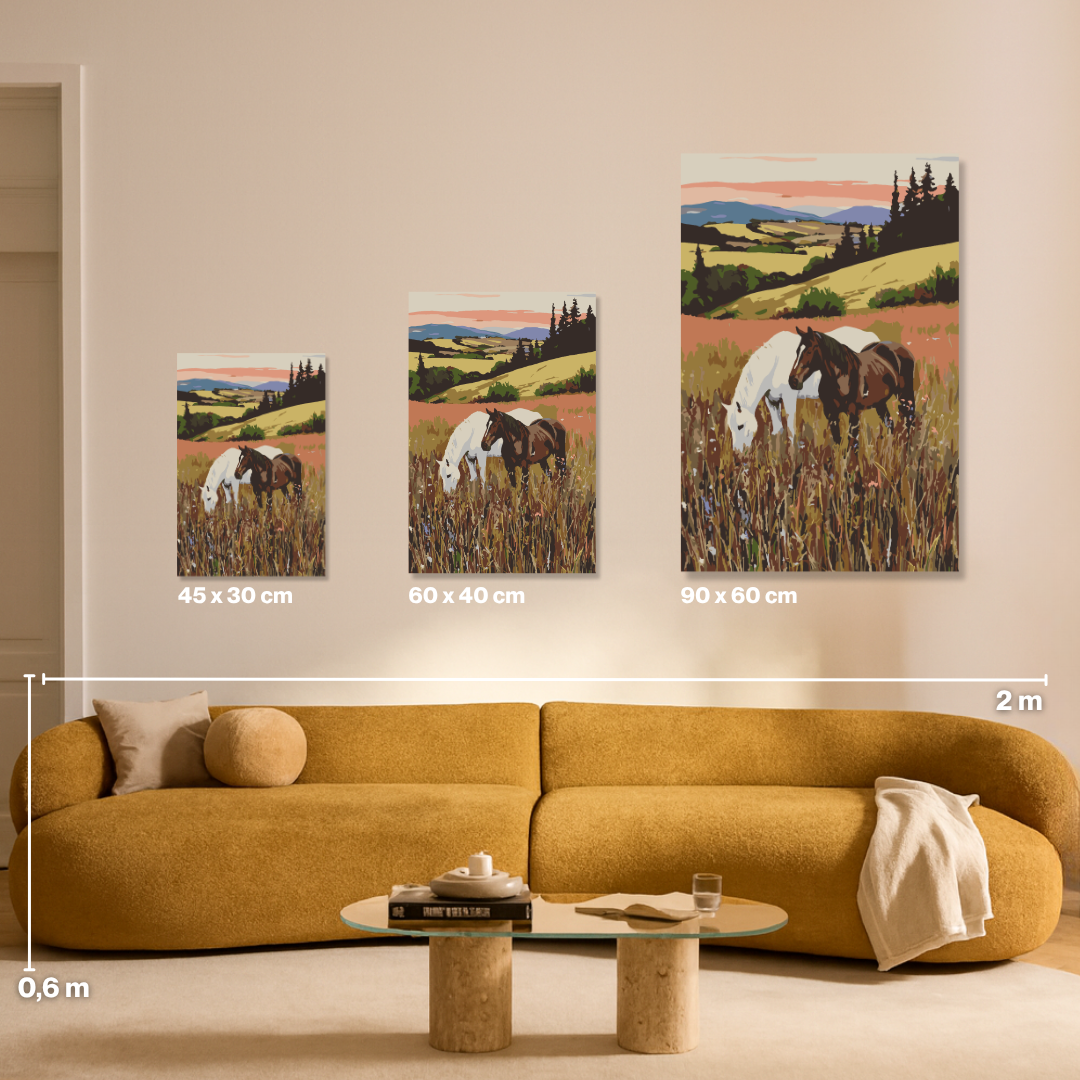 Pferde im Grünen - Malen nach Zahlen