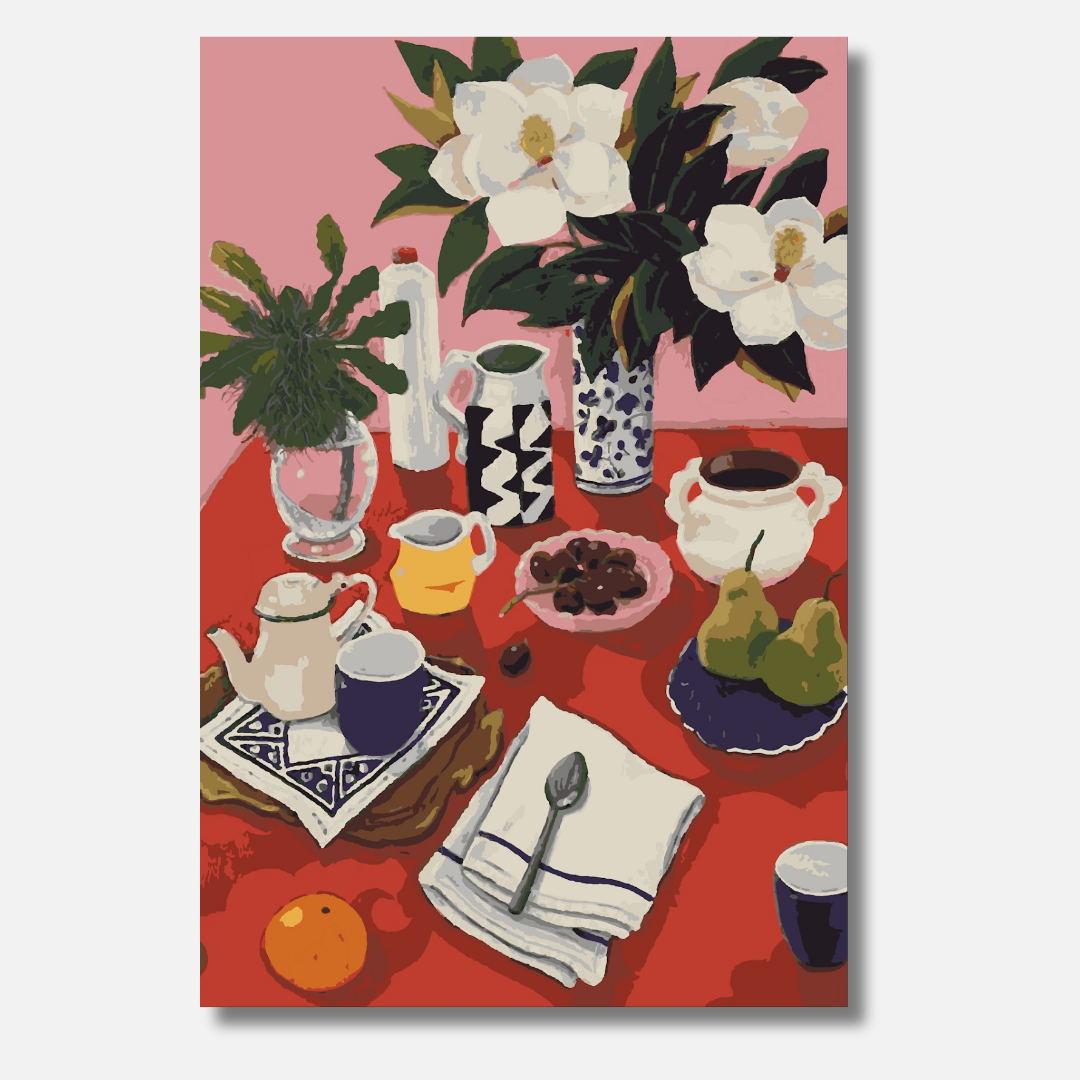 Stillleben in Rot - Malen nach Zahlen