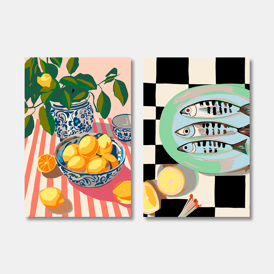 Frische Fische & Striped Citrus 2-er Bundle - Malen nach Zahlen ohne Keilrahmen