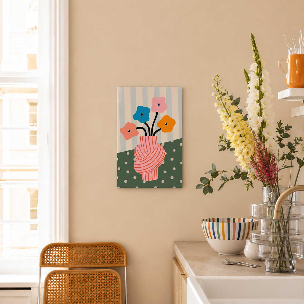 Gestreifte Knotenvase mit Blumen - Malen nach Zahlen