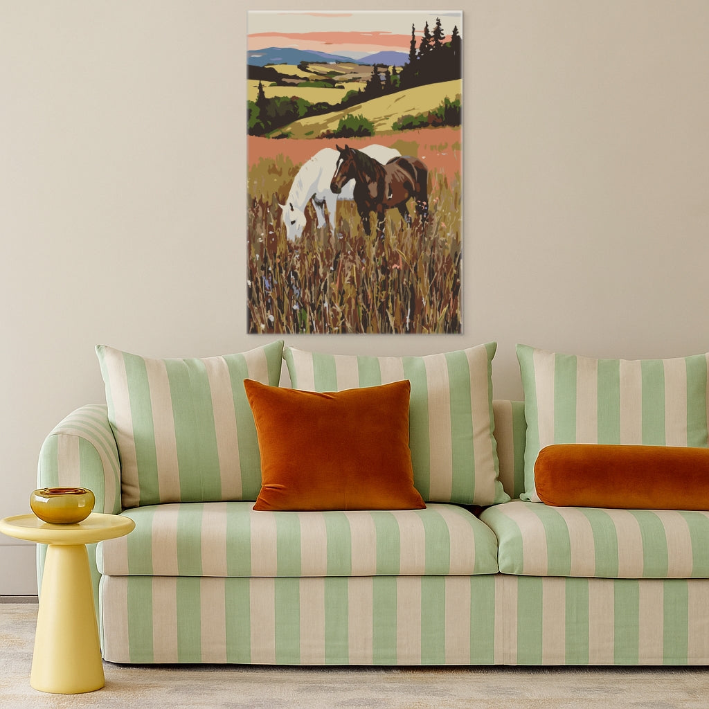 Pferde im Grünen - Malen nach Zahlen