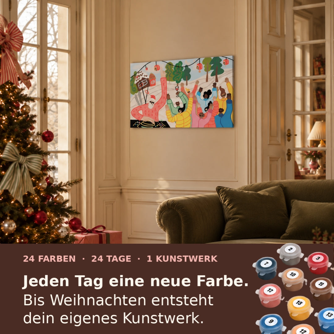 Malen nach Zahlen für Erwachsene-Apres Ski als Wandbild im Wohnzimmer/Fertiges Gemälde auf Leinwand von Habitus