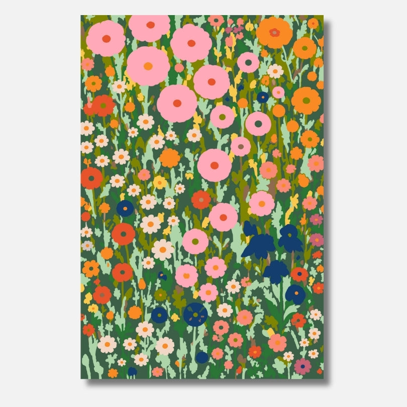 Blumenfeld inspiriert von Klimt Malen nach Zahlen für Erwachsene – Hochwertiges DIY Malset mit farbenfrohem Blumenmotiv