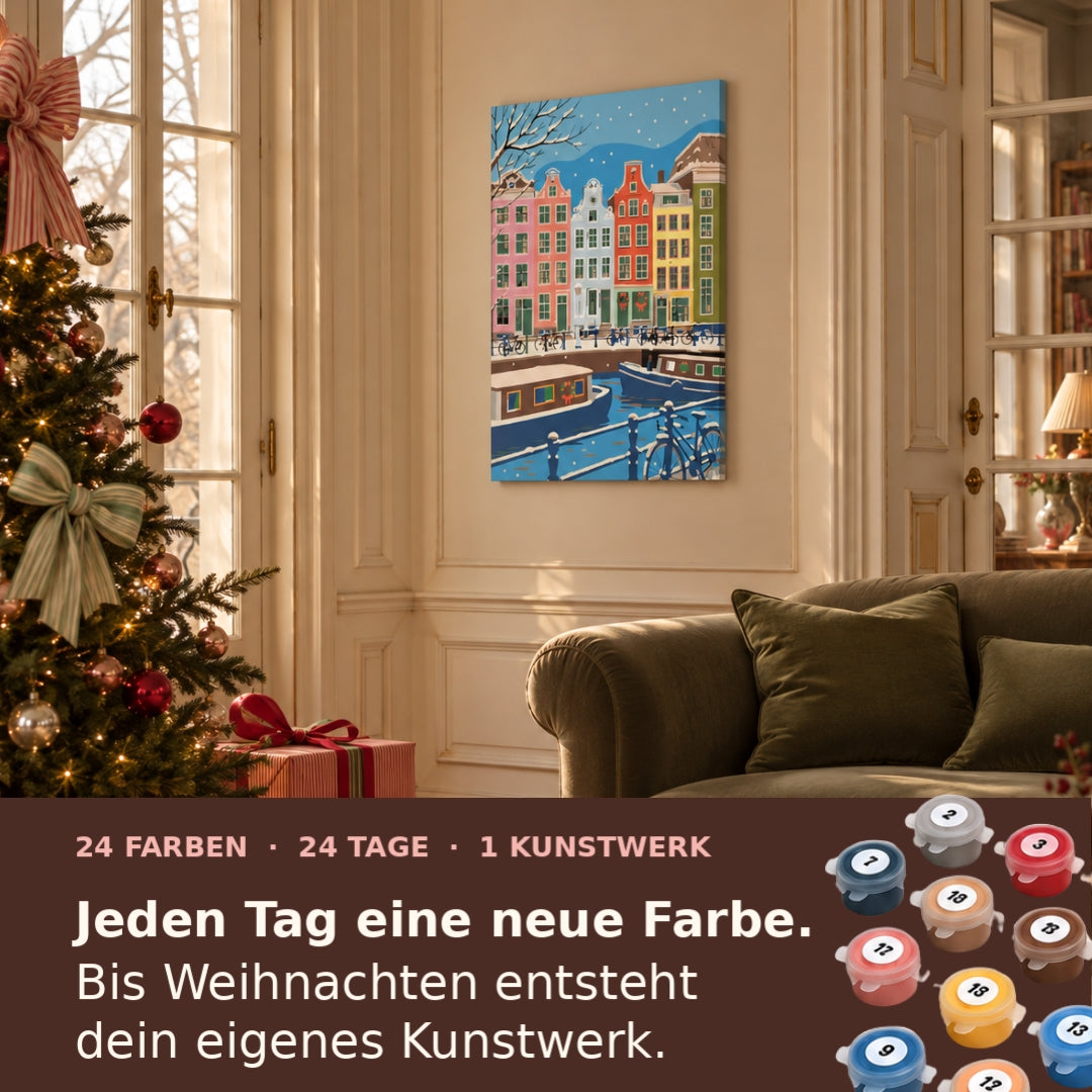 Malen nach Zahlen für Erwachsene-Canalside Christmas als Wandbild im Wohnzimmer/Fertiges Gemälde auf Leinwand von Habitus