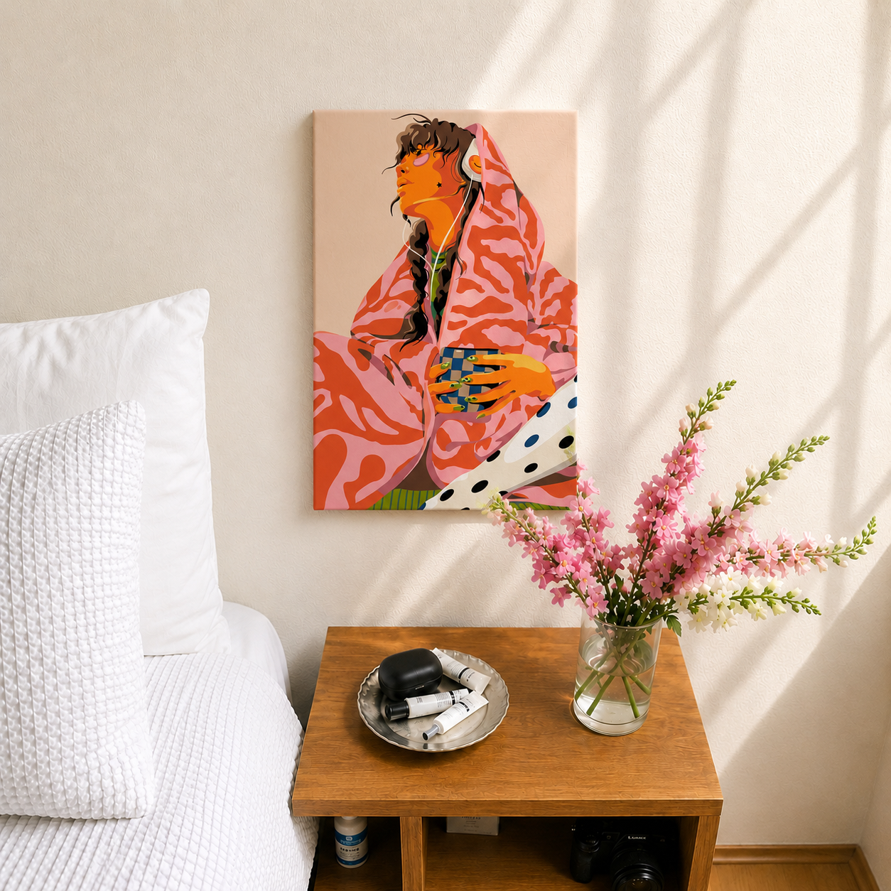 Cancelling Plans Malen nach Zahlen fertiges Bild als Wanddeko im Schlafzimmer – Frauenportrait Motiv, DIY Malset Habitus