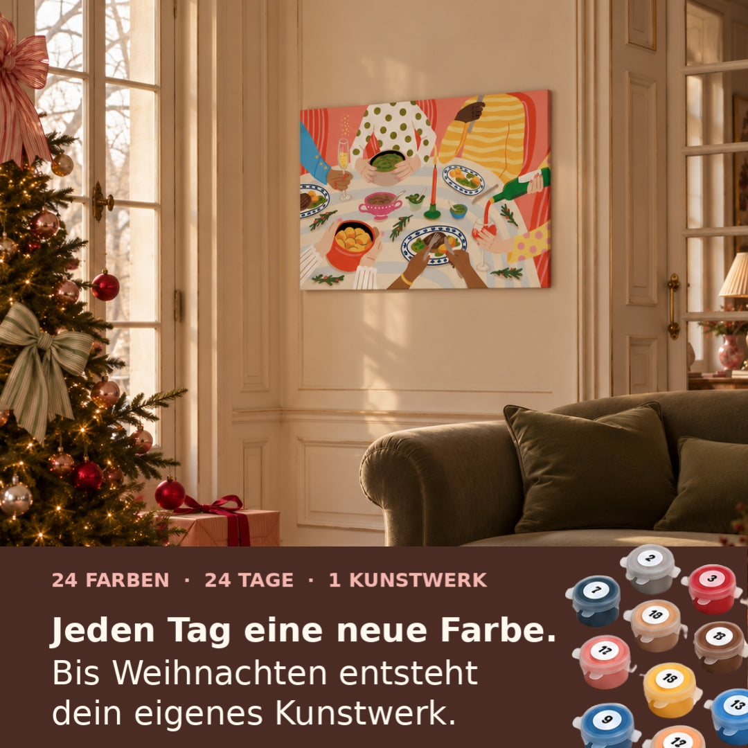 Malen nach Zahlen für Erwachsene-Christmas Dinner als Wandbild im Wohnzimmer/Fertiges Gemälde als Leinwand von Habitus
