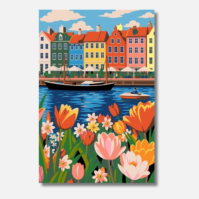 Malen nach Zahlen für Erwachsene – Copenhagen Bliss: Bunte Kopenhagener Hafenstadt mit Blumen | Hochwertiges DIY Malset von Habitus