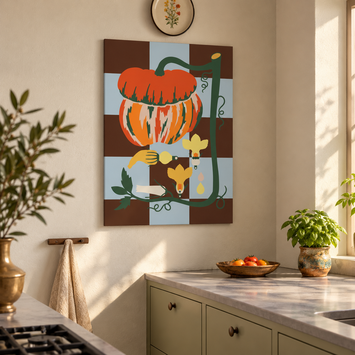 Malen nach Zahlen für Erwachsene- Cucurbita pepo als Wandbild in der Küche/Fertiges Gemälde auf Leinwand von Habitus