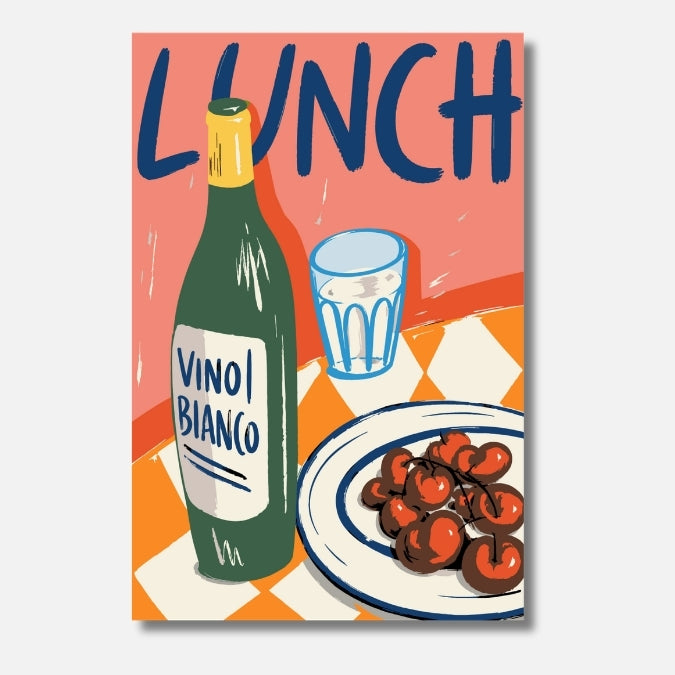 Malen nach Zahlen für Erwachsene – Lunch: Retro-Weinbild mit Vino Bianco und Kirschenteller | Hochwertiges DIY Malset von Habitus
