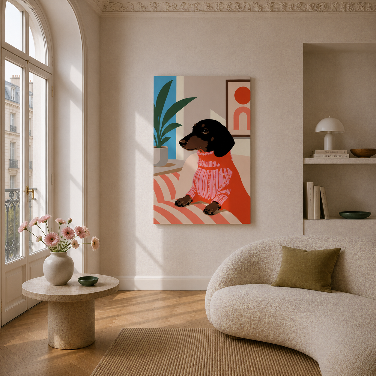 Malen nach Zahlen Erwachsene Dackel Motiv Cozy Sausage als Wandbild im Wohnzimmer - habitus studio DIY Malset