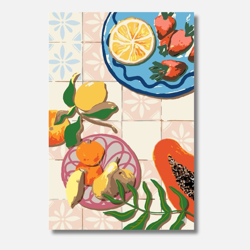 Malen nach Zahlen Erwachsene Fruit and Ceramics Obst Keramik Stillleben Motiv | Hochwertiges DIY Malset habitus studio