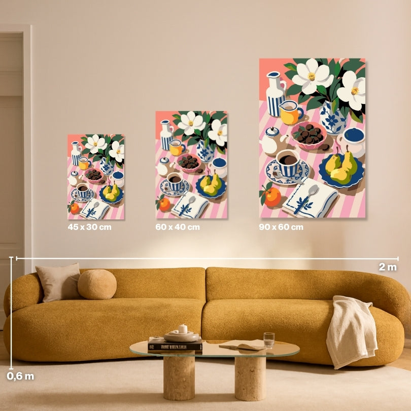 Malen nach Zahlen Größenvergleich: 45x30 cm, 60x40 cm und 90x60 cm Leinwand