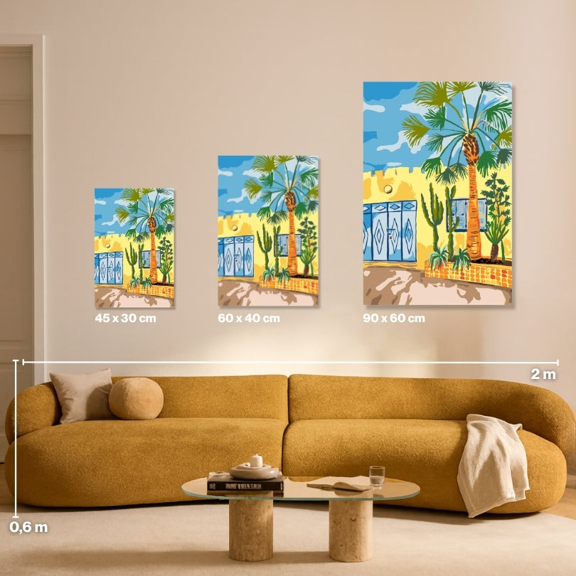 Malen nach Zahlen Größenvergleich: 45x30 cm, 60x40 cm und 90x60 cm Leinwand