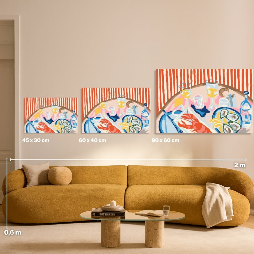 Malen nach Zahlen Oysters gut Austern Groessen Vergleich Leinwand 45x30 60x40 90x60 cm - habitus studio