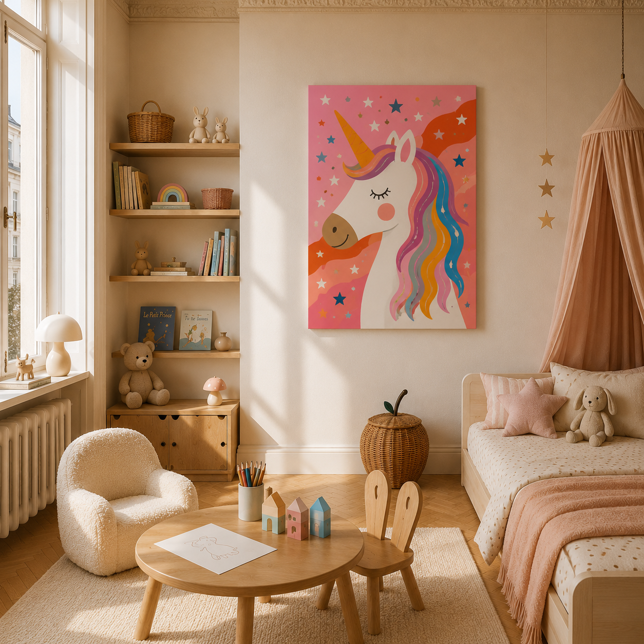 Malen nach Zahlen Erwachsene Rosa Einhorn Motiv als Wandbild im Wohnzimmer - habitus studio DIY Malset