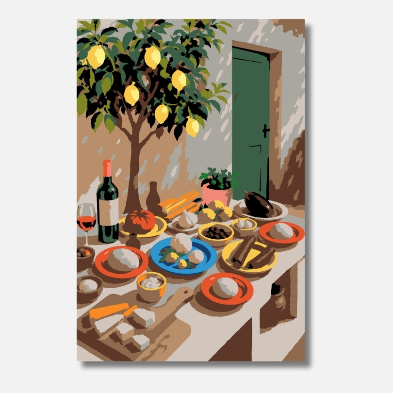 Malen nach Zahlen Erwachsene Summer Lunch sommerliches Stillleben Zitrone Essen Motiv | Hochwertiges DIY Malset habitus studio