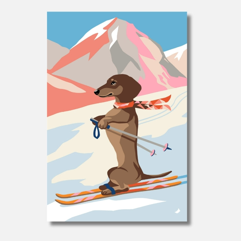 Malen nach Zahlen Erwachsene Winterpfoten Hund Ski Winter Schneelandschaft Motiv | Hochwertiges DIY Malset habitus studio