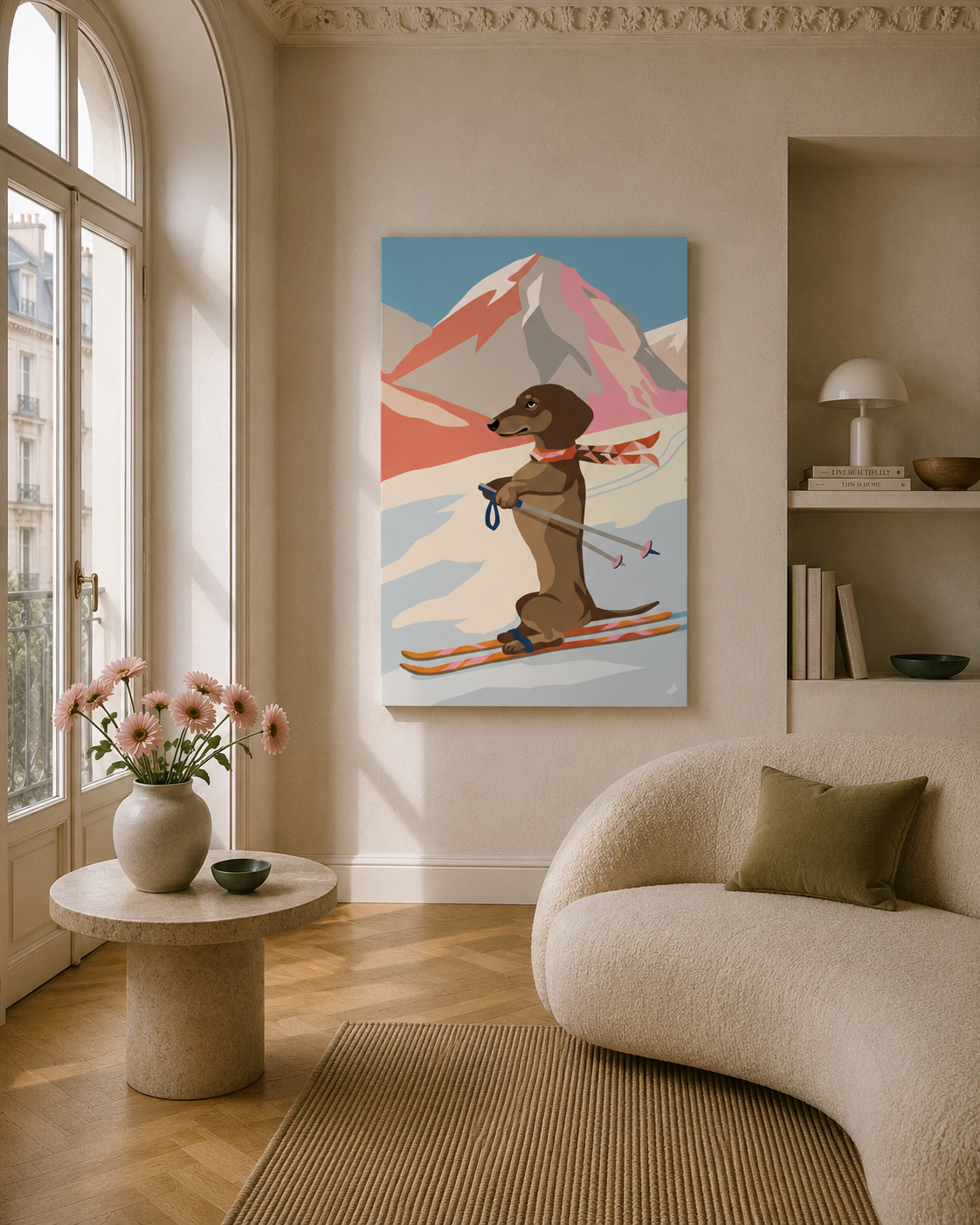 Malen nach Zahlen Erwachsene Winterpfoten Hund Winter Ski Motiv als Wandbild im Wohnzimmer - habitus studio DIY Malset