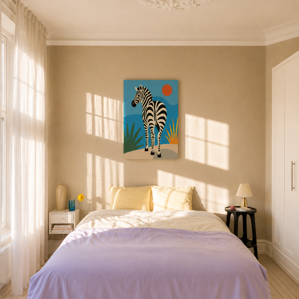 Fertiges Malen-nach-Zahlen-Bild Zebra als Wanddeko im Schlafzimmer