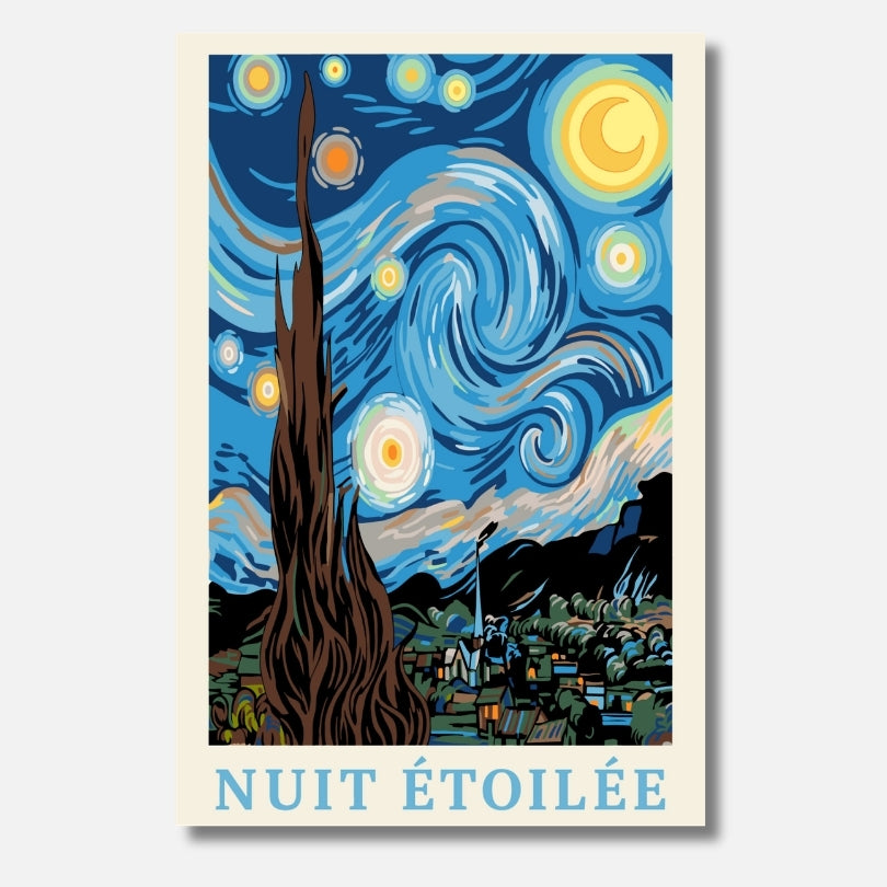 Nuit Etoilée Van Gogh Malen nach Zahlen für Erwachsene – Sternennacht DIY Malset inspiriert von Vincent van Gogh