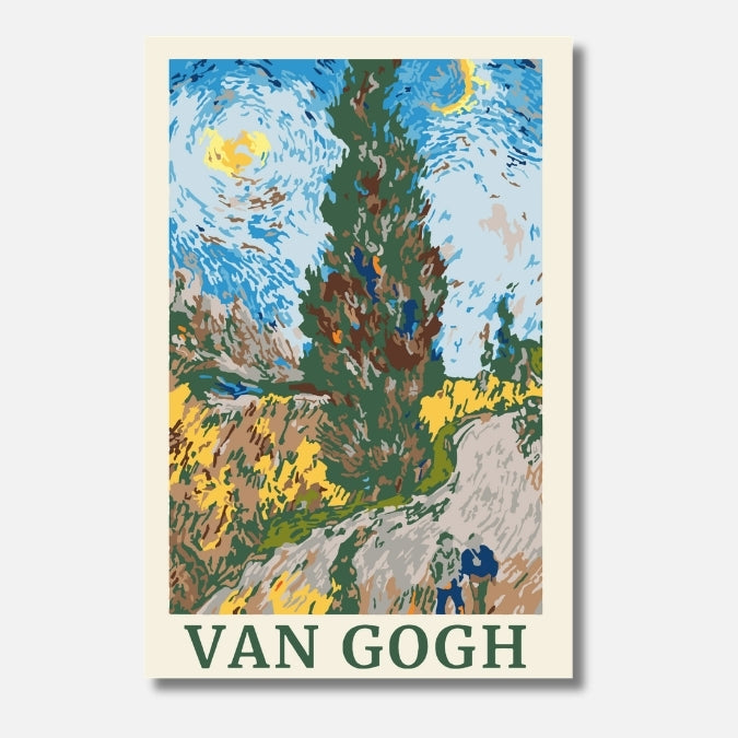 Malen nach Zahlen für Erwachsene – Van Gogh Zypressenweg: Impressionistisches Meisterwerk mit Zypressen | Hochwertiges DIY Malset von Habitus