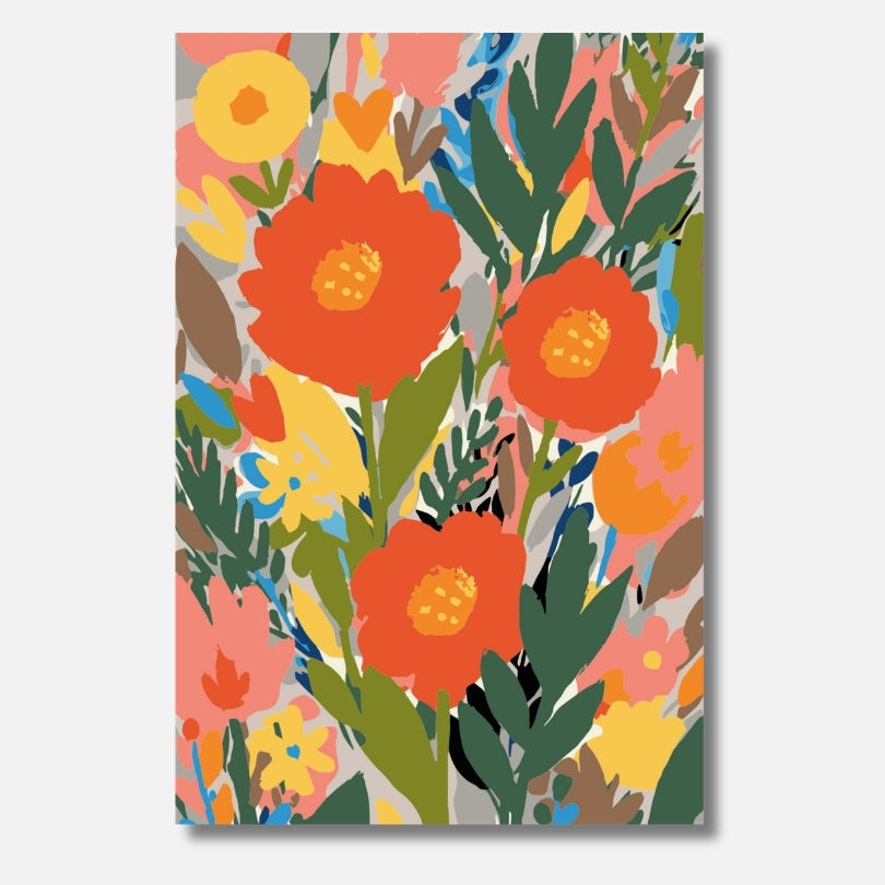 Wild Bloom Malen nach Zahlen für Erwachsene – Hochwertiges DIY Malset mit wildem Blumenmotiv in Orange und Grün