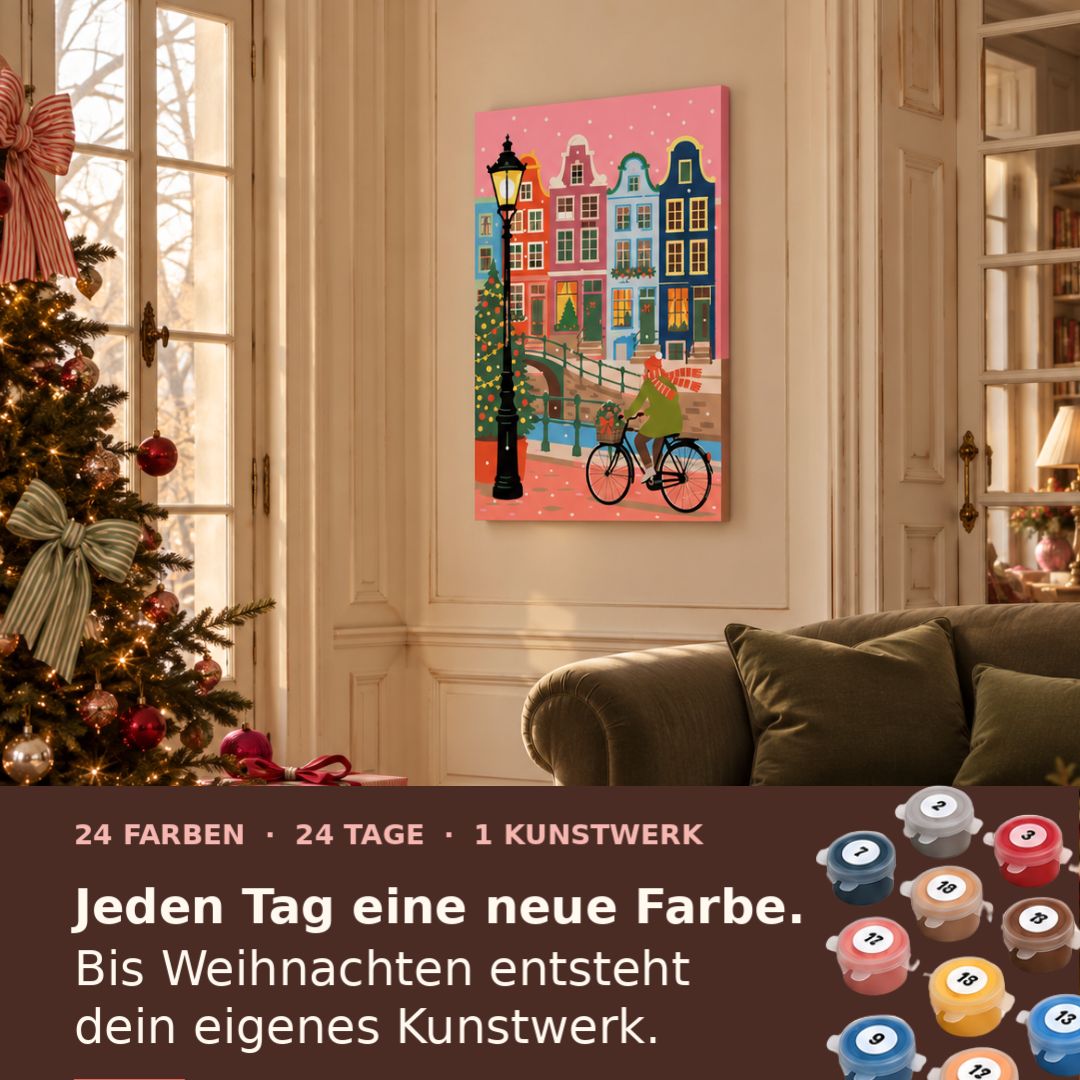 Malen nach Zahlen für Erwachsene-Winter in Amsterdam als Wandbild im Wohnzimmer/Fertiges Gemälde auf Leinwand von Habitus