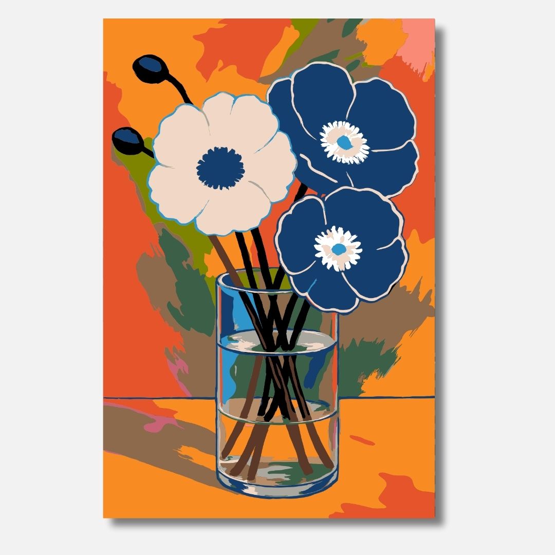 Mohnblumen Stillleben blau - Malen nach Zahlen