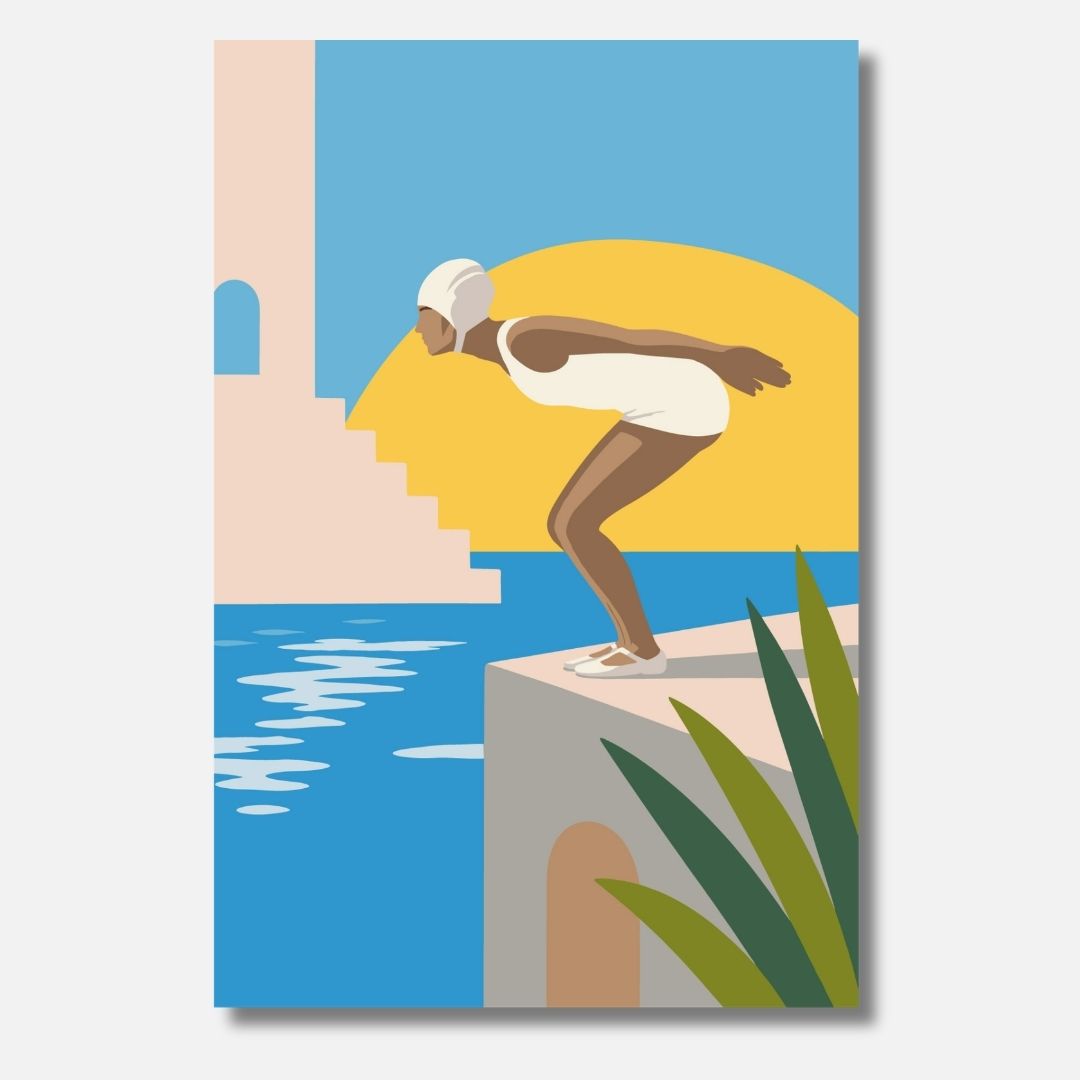 Schwimmerin mit Sonne - Malen nach Zahlen