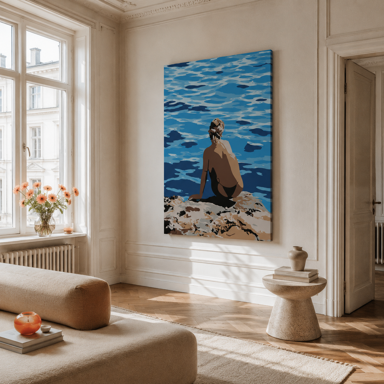 Malen nach Zahlen für Erwachsene – Daydreaming als Wandbild im Wohnzimmer | Fertiges Gemälde auf Leinwand von Habitus