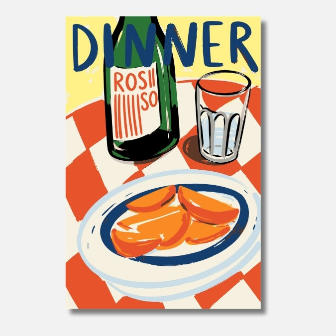 Malen nach Zahlen für Erwachsene – Dinner: Retro-Abendessenszene mit Rotwein und Teller | Hochwertiges DIY Malset von Habitus