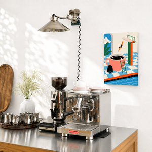 Espresso Splash Mini Malen nach Zahlen als Wandbild über Kaffeemaschine – Witziges Kaffee-Taucher Motiv, DIY Malset Habitus