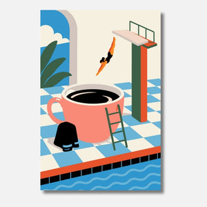 Espresso Splash Mini Malen nach Zahlen für Erwachsene – Witziges Motiv: Taucher springt in Espressotasse, kreatives DIY Malset Habitus