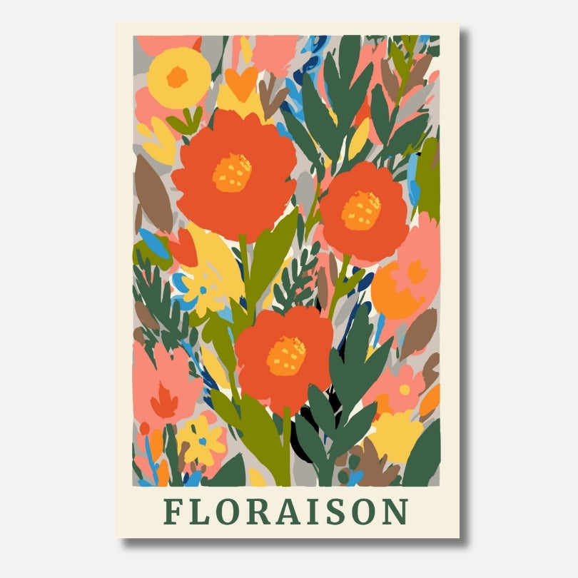 Floraison Malen nach Zahlen für Erwachsene – Hochwertiges DIY Malset mit farbenfrohem Blumenmotiv in Orange und Grün