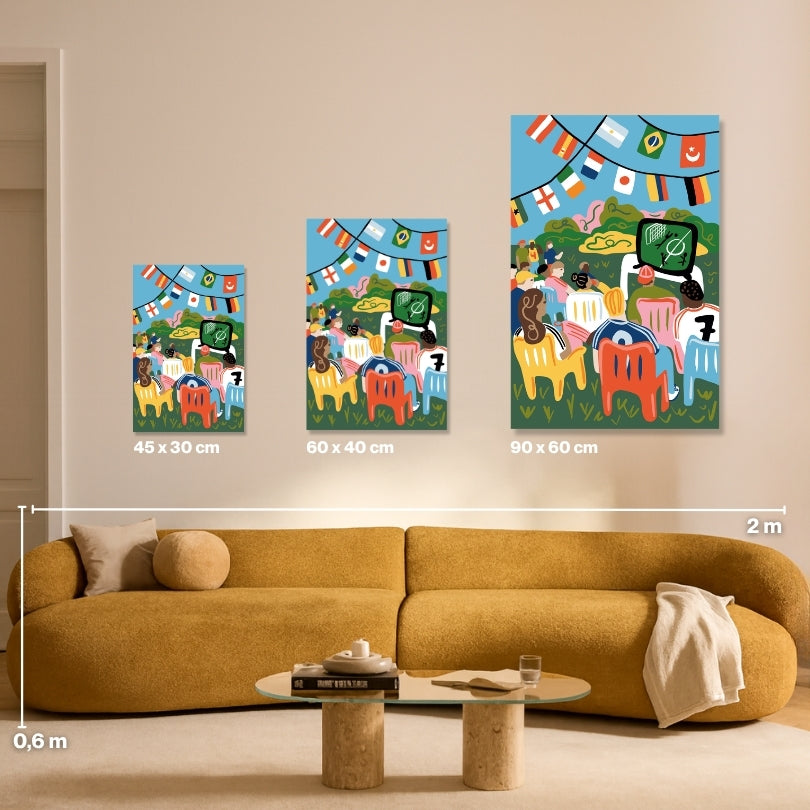 Football and Friends Malen nach Zahlen Größenvergleich: Fußball-Gruppe in 45x30, 60x40 und 90x60 cm als Wandbild für Erwachsene