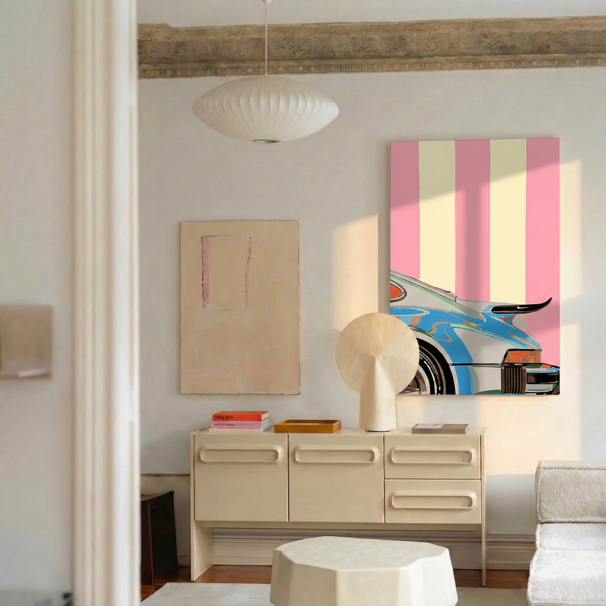 Pink Striped Car - Malen nach Zahlen