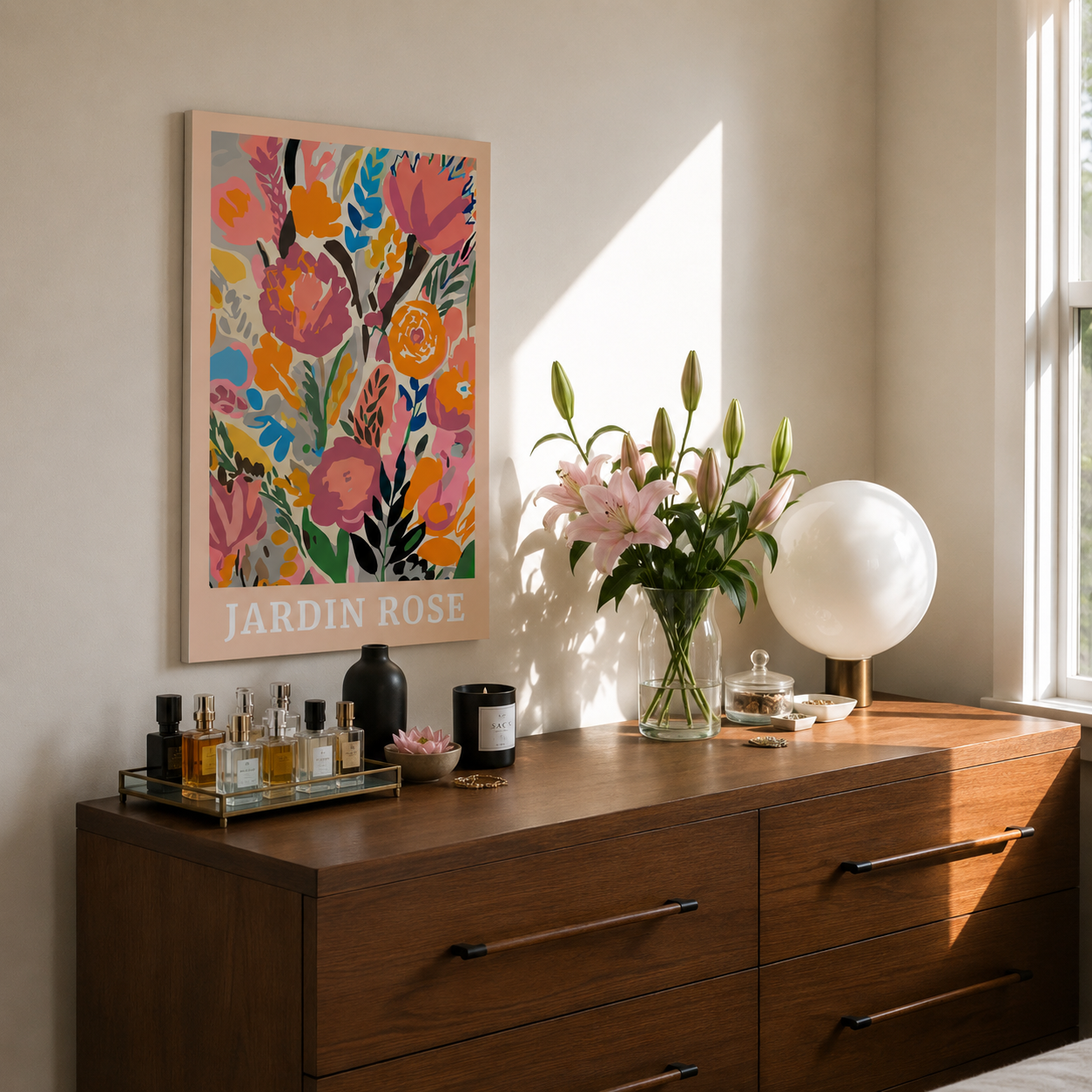 Jardin Rose Malen nach Zahlen Erwachsene – DIY Malset als Wandbild im Wohnzimmer, hochwertiges Blumenmotiv