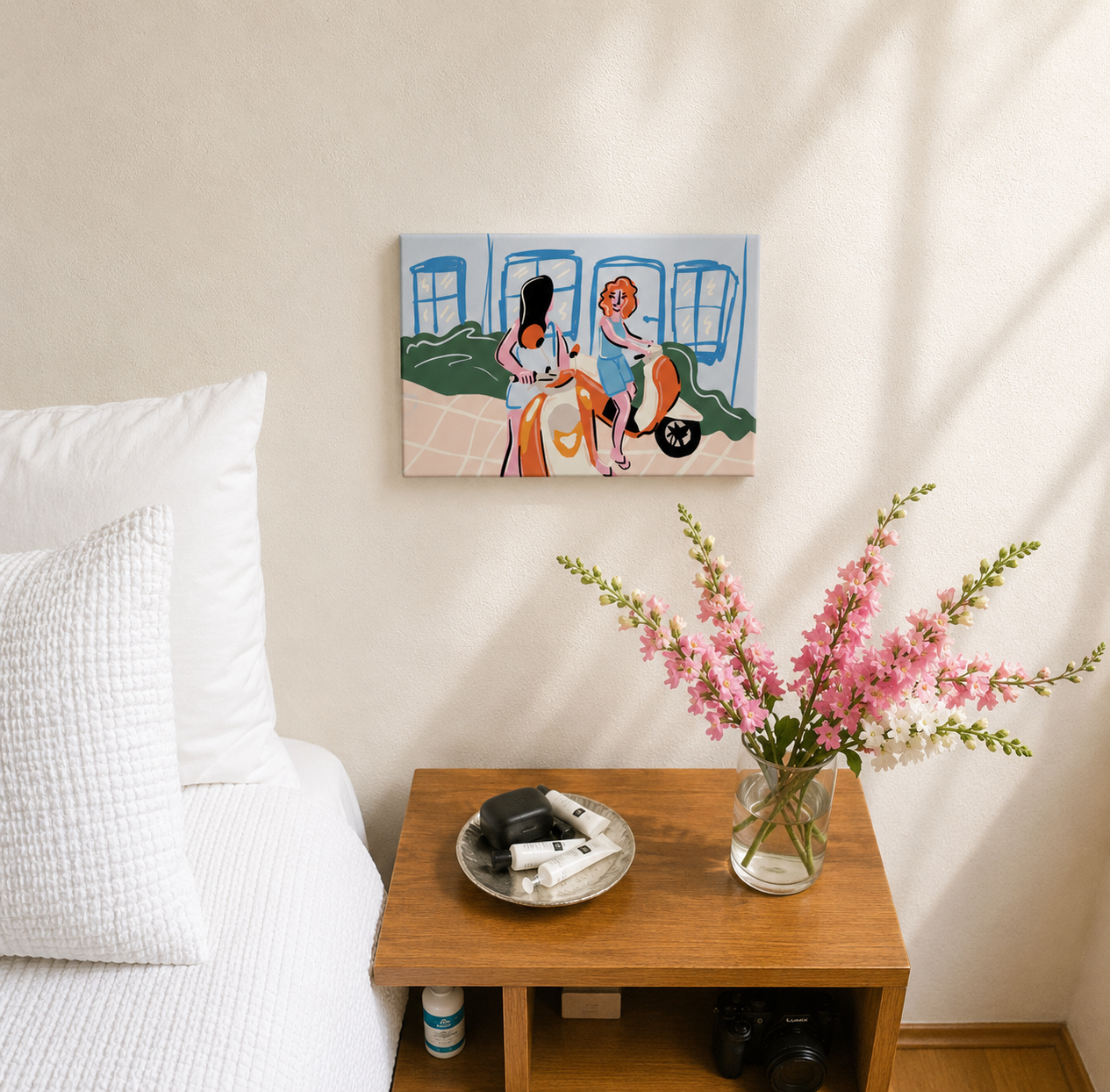 Lost in Italy Mini Malen nach Zahlen als Wandbild im Schlafzimmer – Vespa Italien Motiv, DIY Malset Habitus