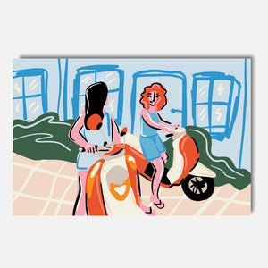 Lost in Italy Mini Malen nach Zahlen für Erwachsene – Zwei Frauen auf Vespa in Italien, hochwertiges DIY Malset Habitus