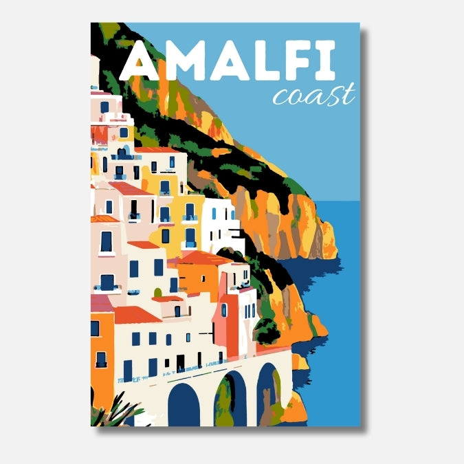 Malen nach Zahlen Erwachsene Amalfi Kueste Italien Klippen Meer Travel Poster Motiv | Hochwertiges DIY Malset habitus studio