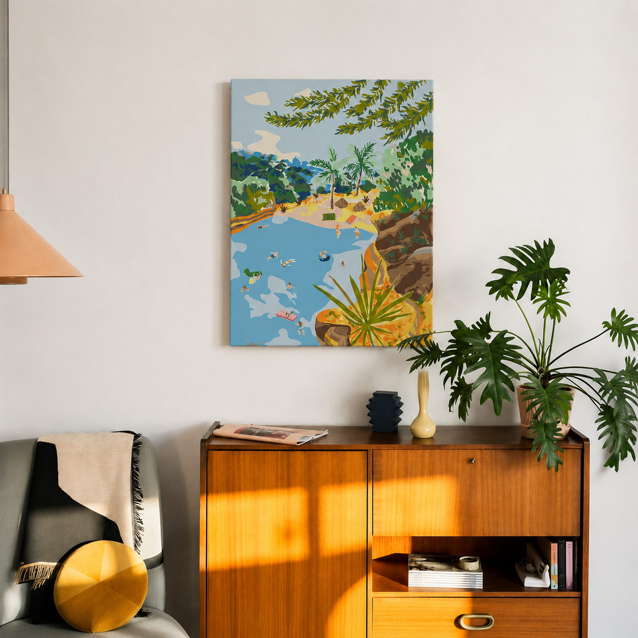 Fertiges Malen-nach-Zahlen-Bild Cala Mallorquina als Wanddeko im Wohnzimmer
