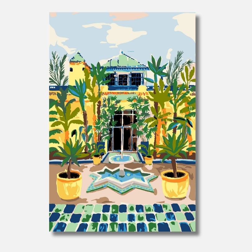 Malen nach Zahlen für Erwachsene – Jardin Majorelle Garten mit Springbrunnen, hochwertiges DIY Set von habitus