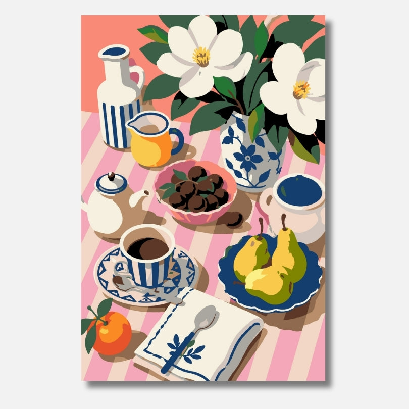 Malen nach Zahlen für Erwachsene – Magnolien Frühstückstisch Stillleben, hochwertiges DIY Set von habitus