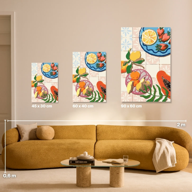 Malen nach Zahlen Fruit and Ceramics Groessen Vergleich Leinwand 45x30 60x40 90x60 cm - habitus studio