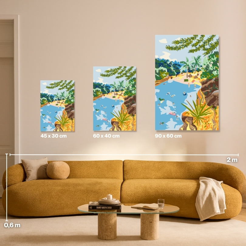 Malen nach Zahlen Größenvergleich: 45x30 cm, 60x40 cm und 90x60 cm Leinwand