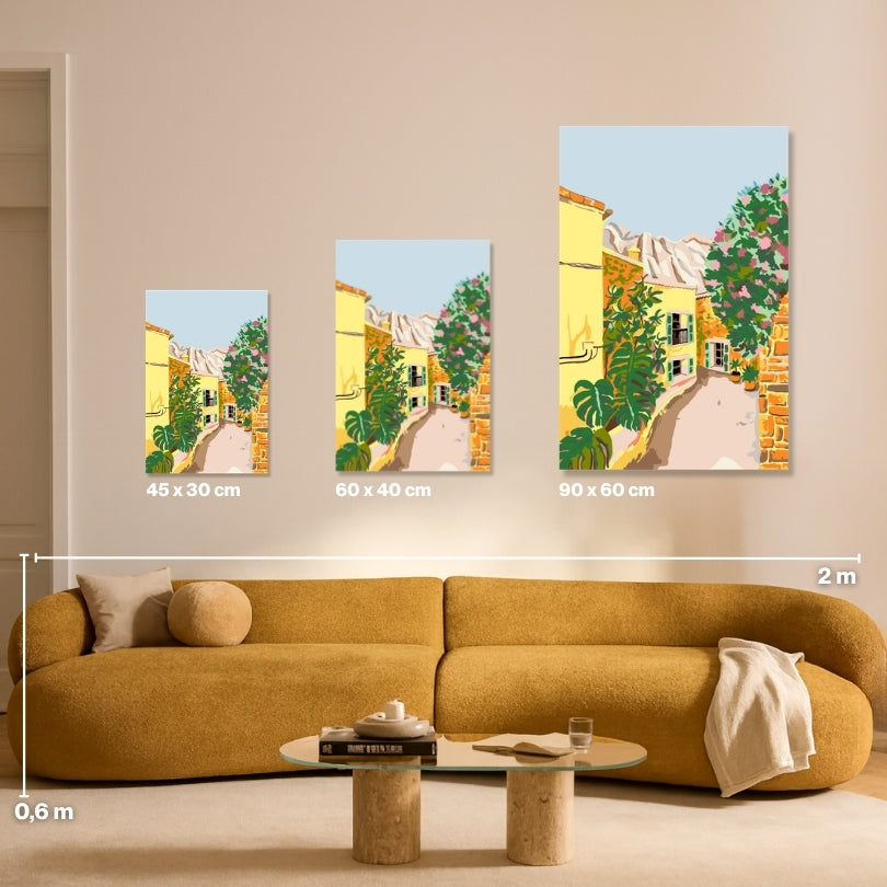 Malen nach Zahlen Größenvergleich: 45x30 cm, 60x40 cm und 90x60 cm Leinwand